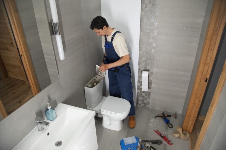 A male worker is fixing the client's pumbing problem