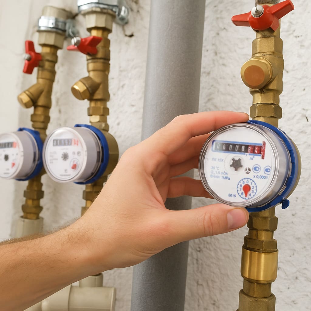 Professional plumber examining residential water meter